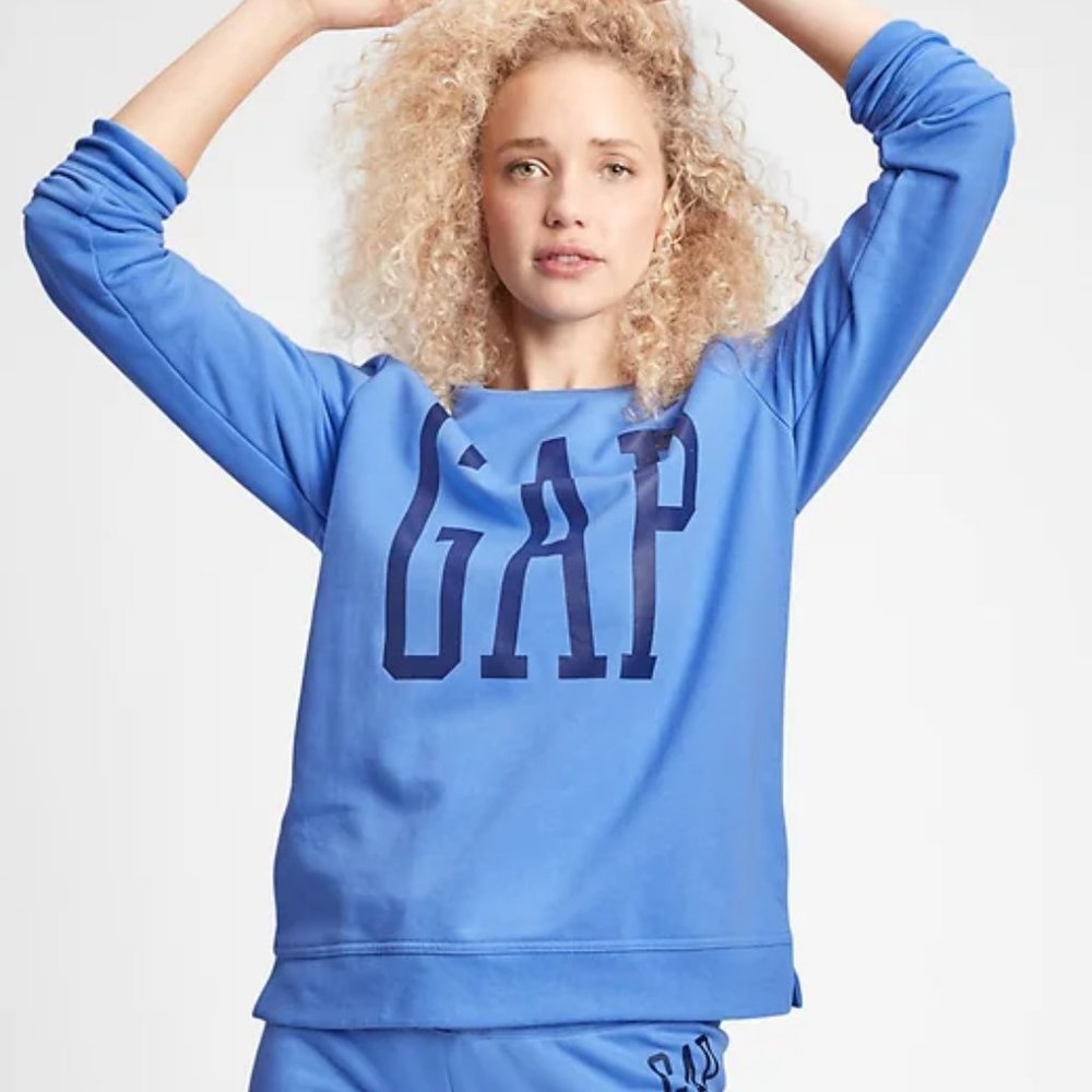 Gap Women Logo Crewneck Sweatshirt Blue Size L